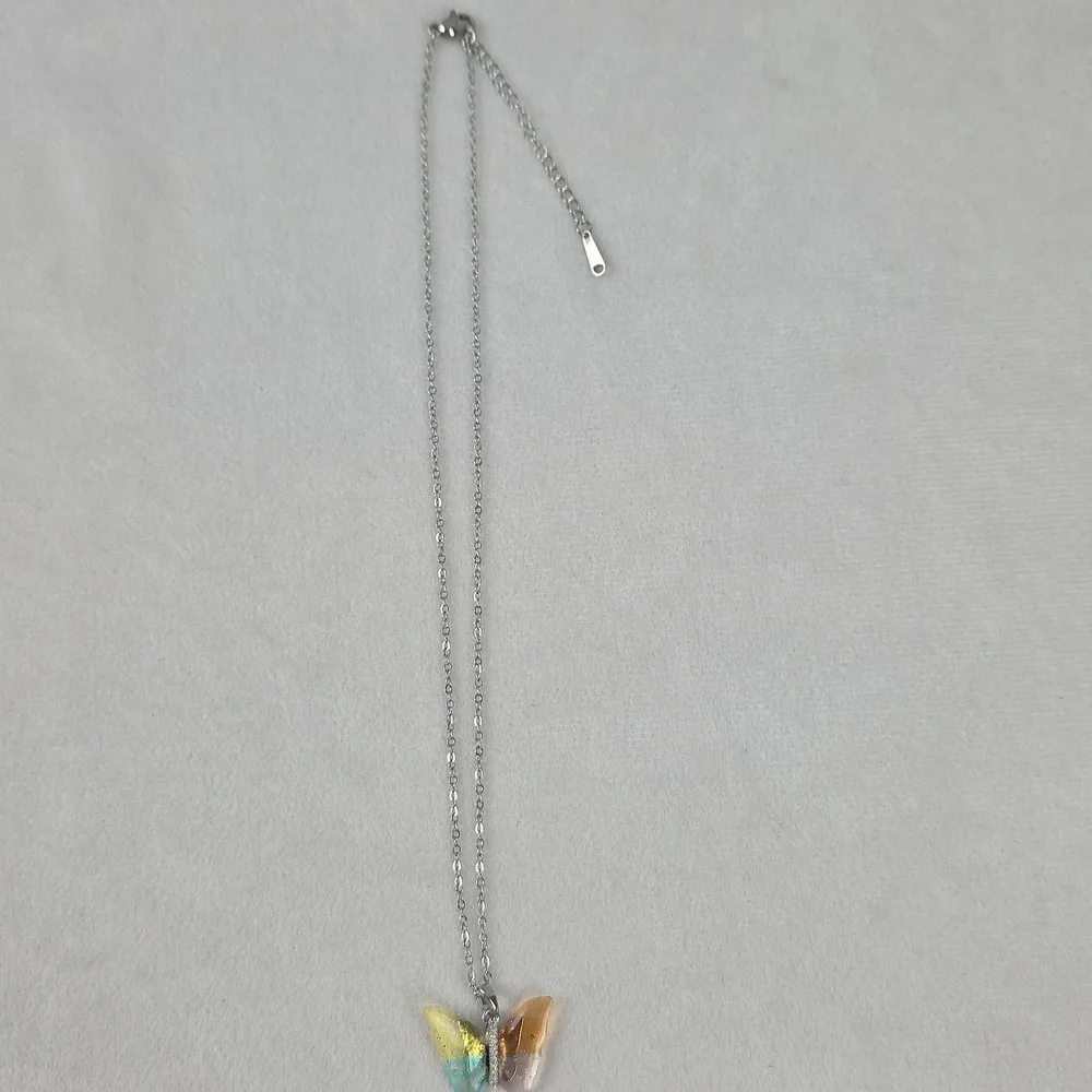 NWT Rainbow Butterfly Necklace Stainless Steel 16